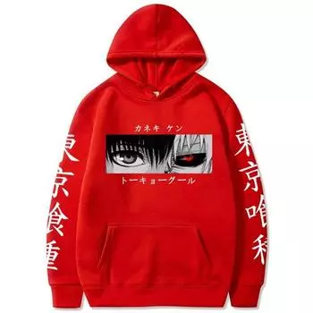 Графический мультяшный аниме-принт с капюшоном, мужской свитер с капюшоном, повседневный топ в стиле хип-хоп XS красный