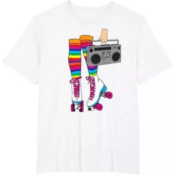 Графический подарок ретро роликовые коньки смешные 80-е роликовые коньки диско девушка подарок футболка унисекс стиль рубашки для женщин одежда S бежевый