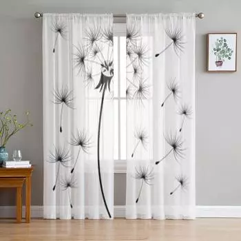 Графический рисунок парашюта одуванчик прозрачные шторы для гостиной Тюль оконная занавеска спальня кухня вуаль шторы 135W x 114H(cm)