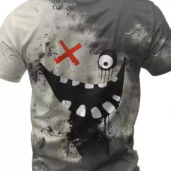 Графический рот гримаса Модельер Athleisure Мужская футболка с 3D принтом Футболка для уличного спорта Футболка на открытом воздухе Легкая рубашка с круглым вырезом L