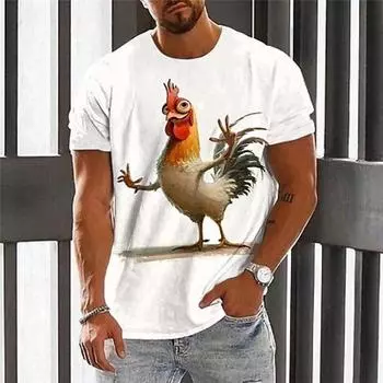 Графический Животный Петух Повседневный Дизайнер Ретро Винтаж Мужская футболка с 3D принтом Футболка Спортивная футболка на открытом воздухе Праздник Выход на улицу Рубашка с коротким рукавом с круглым вырезом S