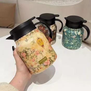 Графин для чая из нержавеющей стали объемом 1000 мл, изолированный чайник с двойными стенками, элегантный цветочный дизайн, с заварником для чая, для использования дома и в офисе 1000ML красный