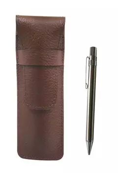 Grained chocolate color cowhide pencil case All metal mechanical pencil SASTYO-9984SP