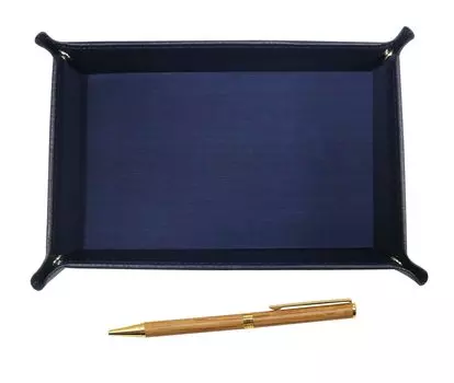 grained cowhide pen tray in 368 wooden shaft hard maple rotating ballpoint pen set Japanese-made blue, (TRAL-368)