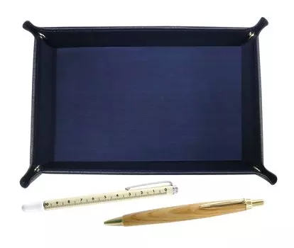 grained cowhide pen tray in slide measuring stick and maple wood barrel retro ballpoint pen set Japanese-made blue, TRAL-708W-HS47S