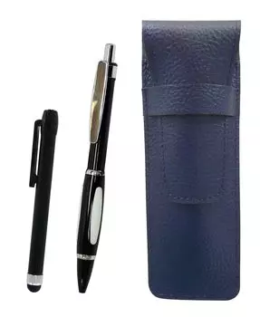 Grained Leather Pen Case Blue Metal Touch Stick Black and Metal Scorpion Shocking Ballpoint Pen Set Black SASL-ALB-B989A-B