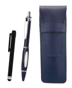 Grained Leather Pen Case Blue Metal Touch Bar Black and Metal Scorpion Shocking Ballpoint Pen Set Blue SASL-ALB-B989A-L