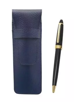Grained Leather Pen Case with Neo Ballpoint Pen Set 2-Pack (Blue) D-600 (Black) SASL-600B-B-2