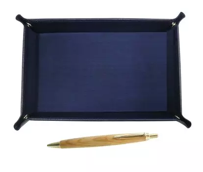 grained leather pen tray in blue with maple wood barrel retro ballpoint pen set Japanese-made TRAL-HS47S