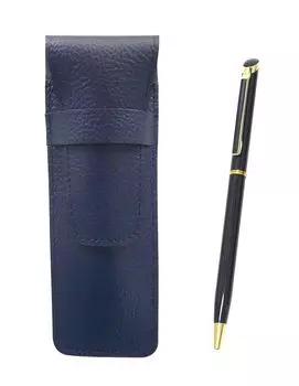 Grained leather pencil case blue epoxy rotating ballpoint pen set blue SASL-WD002-L