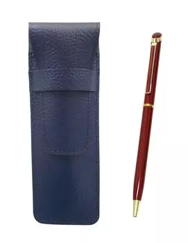 Grained leather pencil case blue epoxy rotating ballpoint pen set red SASL-WD002-R