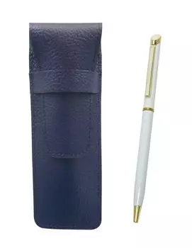 Grained leather pencil case blue epoxy rotating ballpoint pen set white SASL-WD002-W