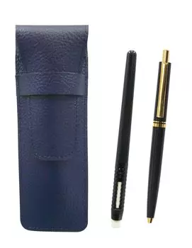 Grained leather pencil case blue eraser black and AP300 1965 reprint metal clip mechanical pencil set black pen-shaped knock-type SASLMC46B-AP300S-B