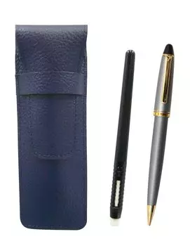 Grained leather pencil case blue eraser black and Neo satin gray processing retro mechanical pencil set pen-shaped D-1000 SASLMC46B-1000HS