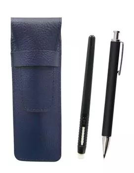 Grained leather pencil case blue eraser black and extruded rubber shaft brass knock mechanical pencil set black pen-shaped SASLMC46B-HS301S
