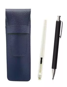 Grained leather pencil case blue eraser white extruded rubber shaft brass knock mechanical pencil set black pen-shaped SASLMC46W-HS301S
