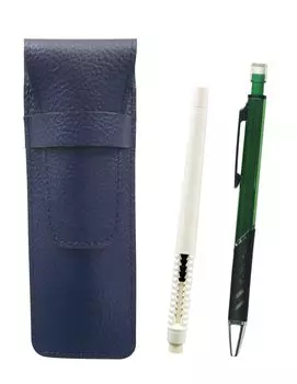 Grained leather pencil case blue eraser white and metal color mechanical pencil green pen-shaped SASLMC46W-SI2067SP-G