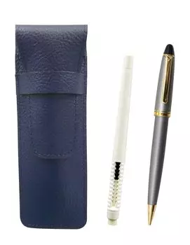 Grained leather pencil case blue eraser white and neo satin gray processing retro mechanical pencil set pen-shaped D-1000 SASLMC46W-1000HS