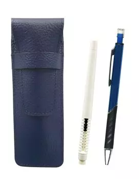 Grained leather pencil case blue eraser white and metal color mechanical pencil blue pen-shaped SASLMC46W-SI2067SP-L