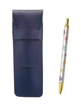 Grained leather pencil case blue floral ballpoint pen set SASL-HS380B