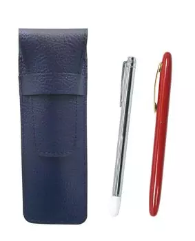 Grained leather pencil case blue metal indicator rod and all brass Brasda Capo rotary ballpoint pen Hysteric Red set SASL-701S-JT12