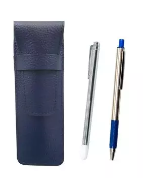 Grained leather pencil case blue Metal indicator stick and FB325 aluminum straight knock ballpoint pen set Blue SASL-701S-FB325-L