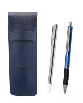 Grained leather pencil case blue Metal indicator stick and metal pitch grip ballpoint pen set Blue & SASL-701S-WZ2067BP-L