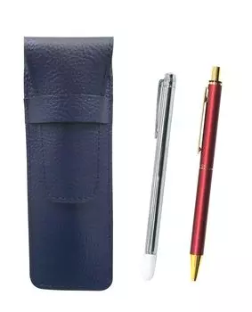 Grained leather pencil case blue Metal indicator rod and NQ25 standard size metal straight knock double anodized ring ballpoint pen set Red