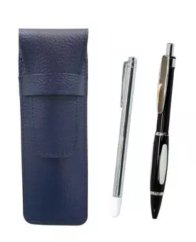 Grained leather pencil case blue metal indicator stick and metal scorpion shocking ballpoint pen set black SASL-701S-B989A-B