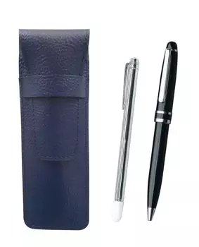 Grained leather pencil case blue metal indicator stick and midnight rotating ballpoint pen set black SASL-701S-SA2002BP-B