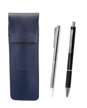 Grained leather pencil case blue Metal indicator stick and metal pitch grip ballpoint pen set Black & SASL-701S-WZ2067BP-B