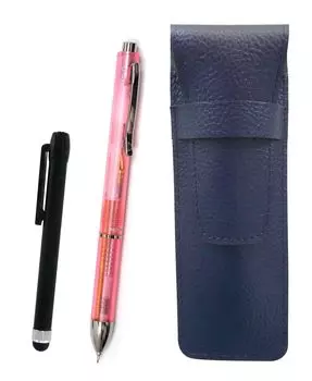 Grained leather pencil case blue metal touch stick black and 3 mechanical Japan clear set pink SASL-ALB-CL3M-P