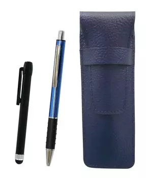Grained leather pencil case blue Metal touch stick black and metal pitch grip ballpoint pen set Blue & SASL-ALB-WZ2067BP-L