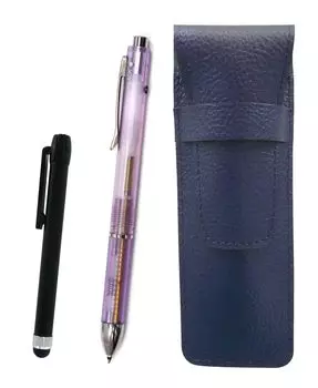 Grained leather pencil case blue metal touch stick black and 3 Mecha Japan clear set purple SASL-ALB-CL3M-V