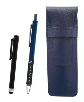 Grained leather pencil case blue metal touch stick black and metal color ballpoint pen blue SASL-ALB-SI2067BP-L