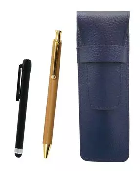 Grained leather pencil case blue metal touch stick black and bamboo pattern ballpoint pen set SASL-ALB-FB300CB
