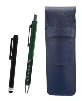 Grained leather pencil case blue metal touch stick black and metal color ballpoint pen green SASL-ALB-SI2067BP-G