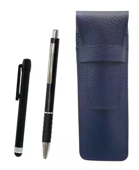 Grained leather pencil case blue Metal touch stick black and metal pitch grip ballpoint pen set Black & SASL-ALB-WZ2067BP-B