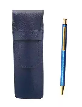 Grained Leather Pencil Case Blue NQ26 All Metal Lizard Paint Knock Type Ballpoint Pen Set Blue 2-Pack SASL-NQ26B-L-2