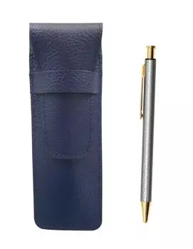 Grained Leather Pencil Case Blue NQ26 All Metal Lizard Paint Knock Type Ballpoint Pen Set Gray 2-Pack SASL-NQ26B-H-2