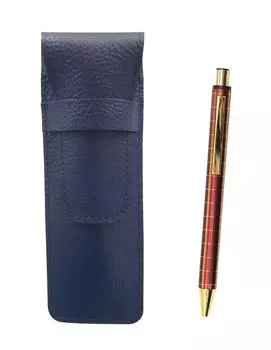 Grained leather pencil case blue NQ30K Thick shaft metal straight knock double anodized lattice ballpoint pen set Red SASL-NQ30KB-R