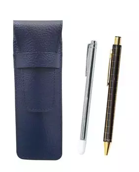 Grained leather pencil case metal indicator rod and thick shaft metal straight double anodized lattice ballpoint pen black blue, NQ30K, knock, set,
