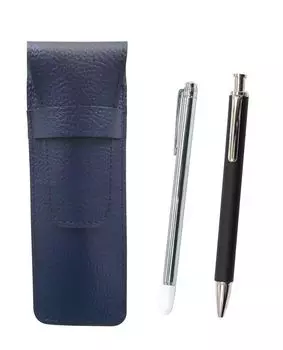 Grained leather pencil case metal indicator rod and extruded rubber brass knock ballpoint pen black blue, shaft, set, SASL-701S-HS301B