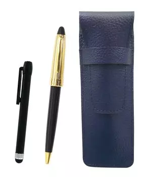 Grained leather pencil case metal touch bar black and Neo gold retro ballpoint pen set black blue, D-800 processing, SASL-ALB-800B-B