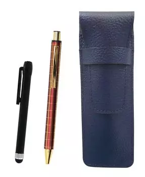 Grained leather pencil case metal touch rod black and thick shaft metal straight knock double anodized lattice ballpoint pen red blue, NQ30K, set,
