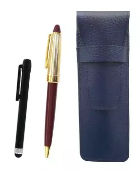 Grained leather pencil case metal touch stick black and Neo gold retro ballpoint pen set red blue, D-800 processing, SASL-ALB-800B-R