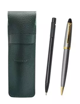 Grained leather pencil case moss black and Neo gray processing retro mechanical pencil set green, extra-fine knock-type eraser, D-1000 pear-grain