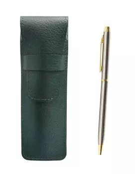 Grained leather pencil case moss green 902 stainless steel rotary ballpoint pen set SASMG-902