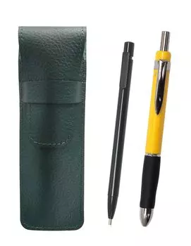 Grained Leather Pencil Case Moss Green Extra Fine Knock Type Eraser Black and Triangle 3 Mechanical Rubber Set Yellow 2-Pack SASMGER15B-TR3M-Y-2