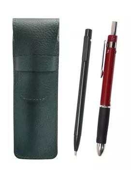 Grained Leather Pencil Case Moss Green Extra Fine Retractable Eraser Black and Triangle 3 Mechanical Rubber Set Red 2-Pack SASMGER15B-TR3M-R-2